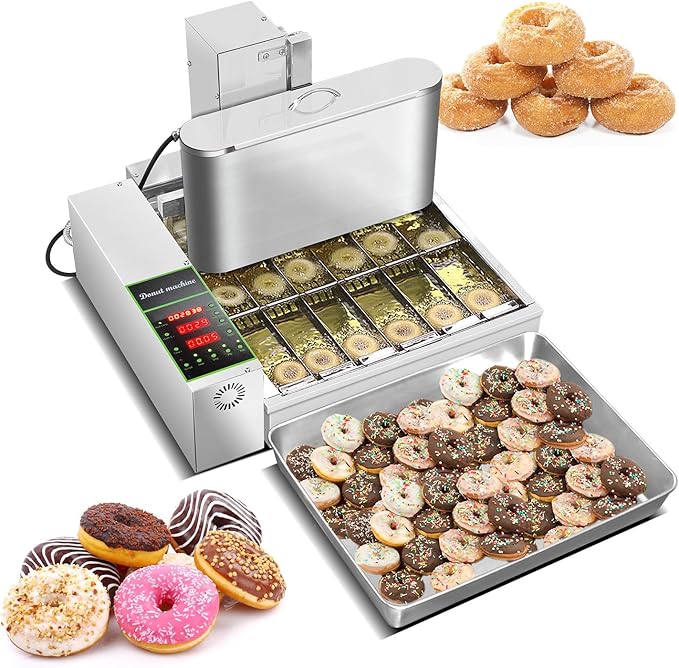 Electric Mini 6 Rows Mini Donut Maker, Donut Maker, Commercial Doughnut Maker,Donut Maker with Stainless Steel 9.5L Hopper,Adjustable Thickness Auto Doughnut Formed and Fryer,2700pcs/hour