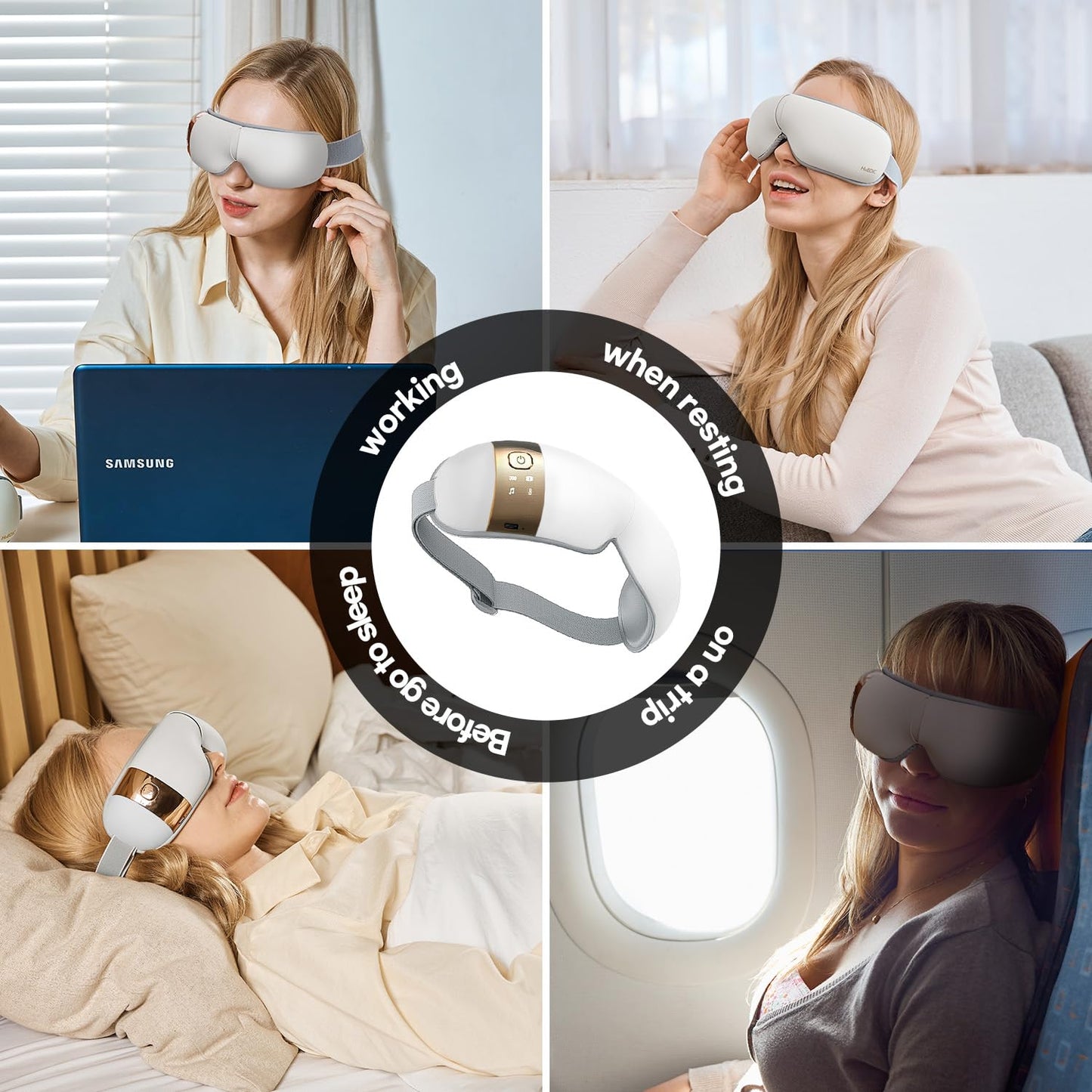 HubiCare Eye Massager with Heat, Vibration, and Music Helps Relieve Strain, Dark Circles, Dryness, and for Migraine Relief Relaxation and Better Sleep Valentines Day Gifts for Women/Men (White)