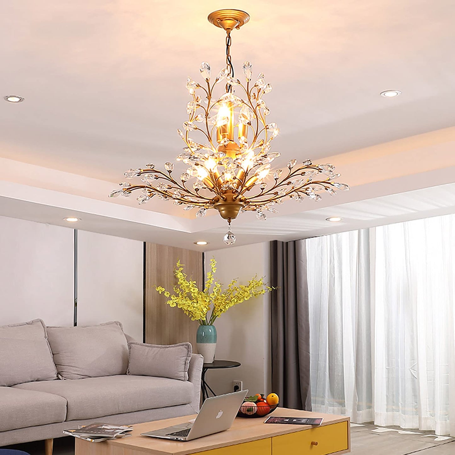 Ganeed Crystal Chandelier 8-Light Vintage Pendant Lighting Fixture Gold GLM-DD-8G