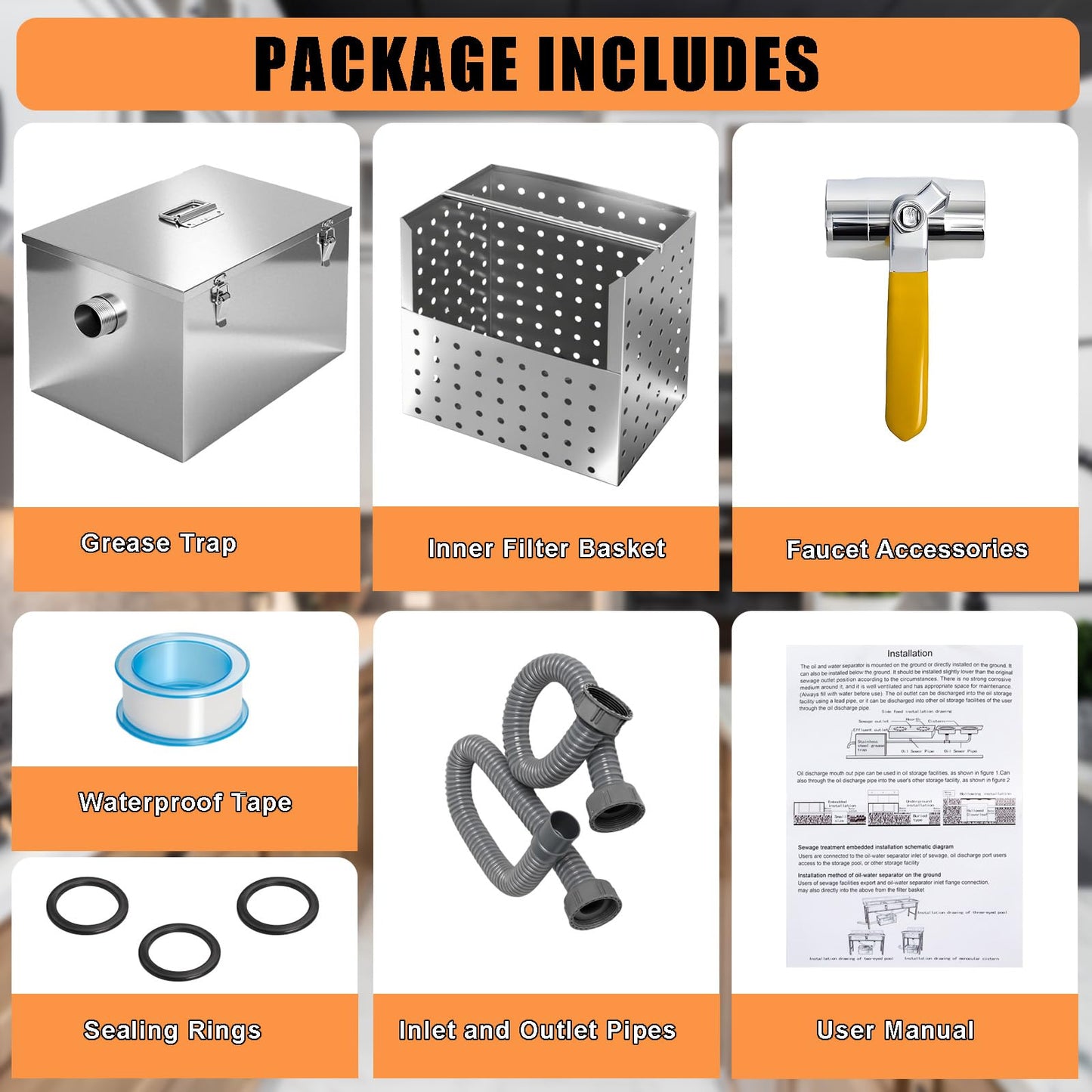 8 lbs Commercial Grease Trap for Home Restaurants Under Sink, Stainless Steel Interceptor