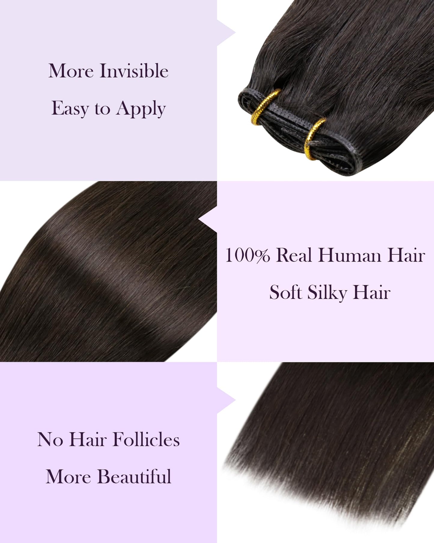 LaaVoo Hand Tied Weft Hair Extensions Human Hiar Dark Brown Hair Sew in Extensions for Women Brown Genius Weft Hair Extensions R