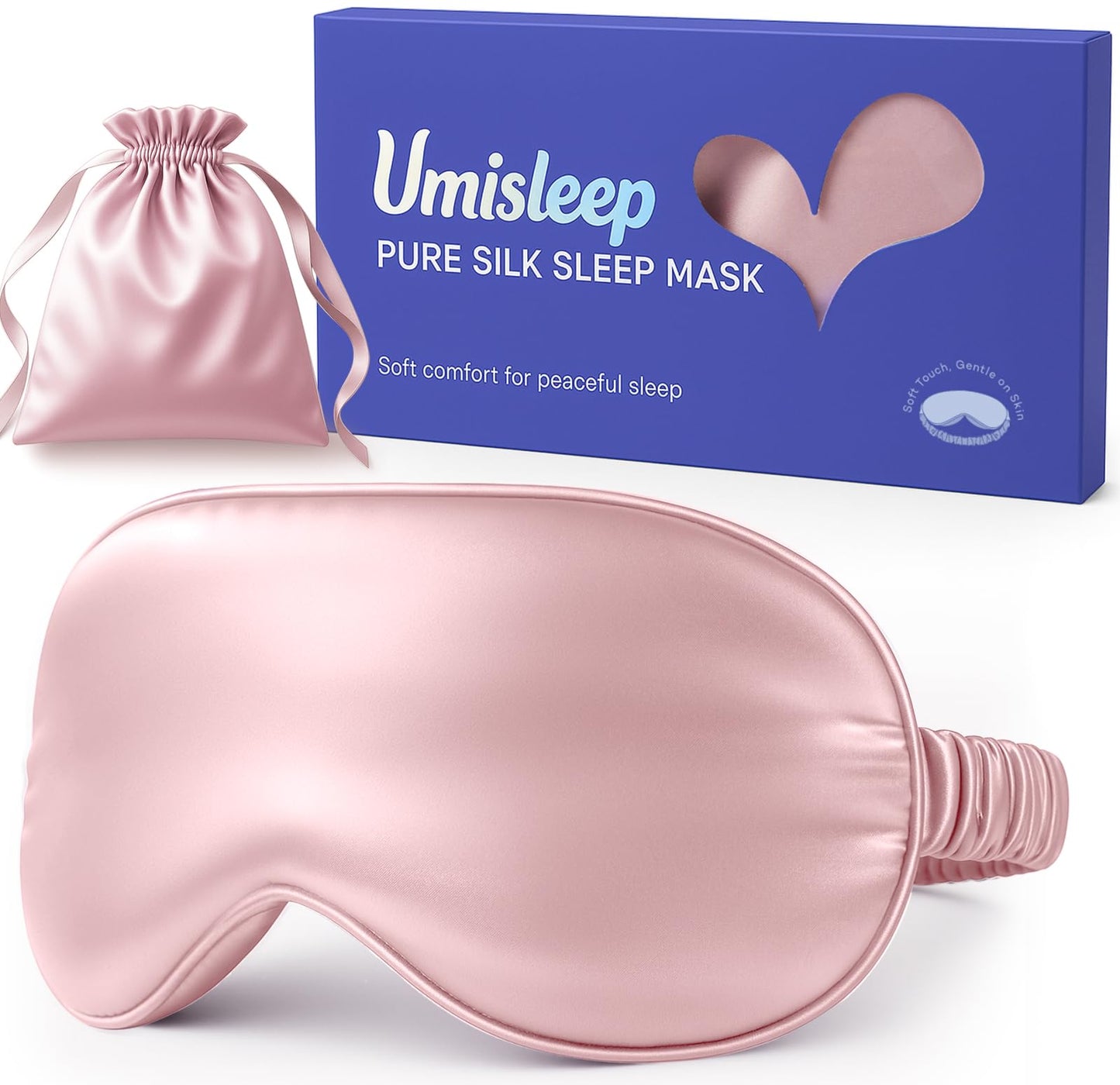 Umisleep Pure Soft Silk Sleep Mask [22 Momme 6A], Light Blocking Eye Mask with Upgraded Nose Pad, Breathable Sleeping Mask for Women Men, Elastic Bindfold with Travel Pouch,Pink