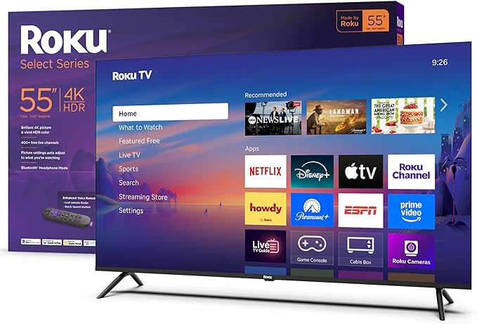Roku Smart TV 2025 – 55-Inch Select Series, 4K HDR TV – Roku TV with Enhanced Voice Remote – Flat Screen LED Television wi...