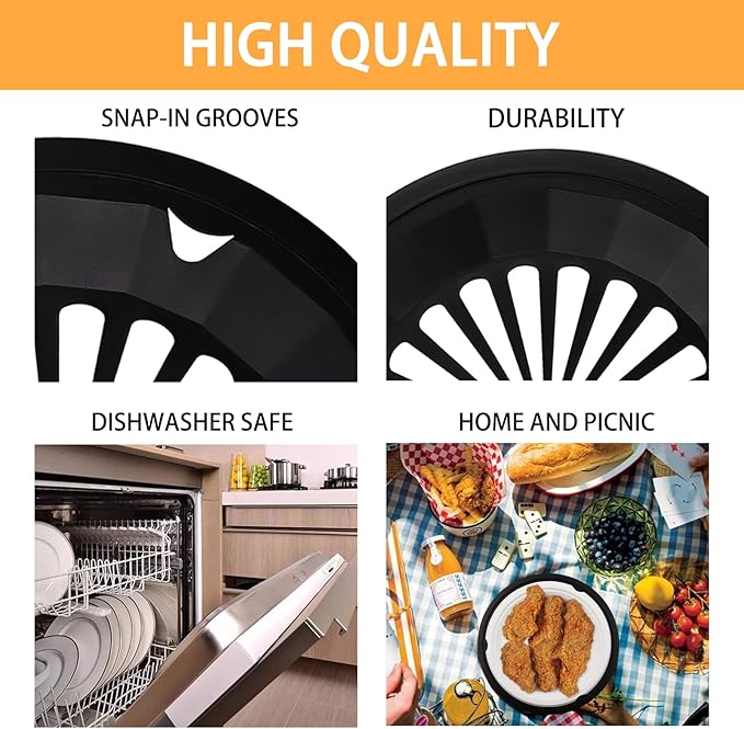 Paper Plate Holders with Snap-In Grooves 10.5 Inch Plastic Paper Plate Holders Reusable Black Heavy Duty supports for Picnic Party Dinner 8 Packs