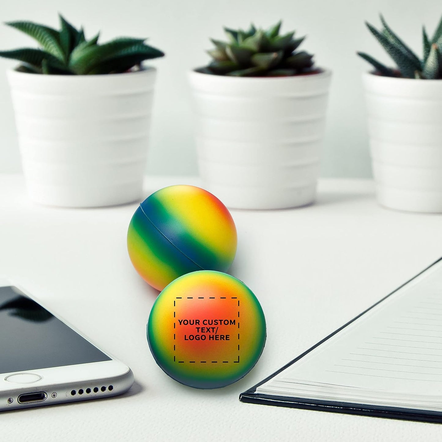 DISCOUNT PROMOS Custom Rainbow Squeeze Balls Set of 50, Personalized Bulk Pack - Perfect for Promotional Giveaways - Rainbow