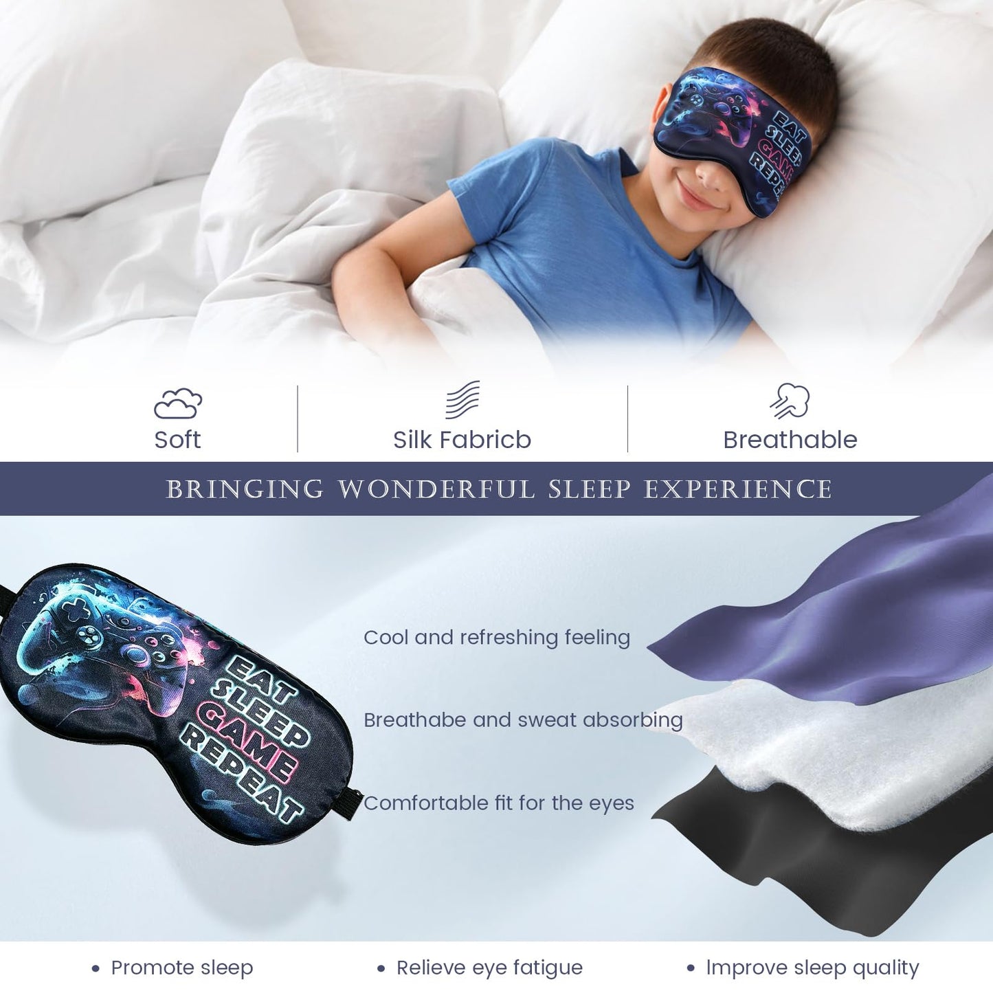 2 Pcs Sleep Eye Mask, Guys Blackout Sleeping Mask for Kids Adult Children's Travel Eye Mask Eye Cover Blindfold for Game (2 Pcs Game Mask - Style 6)