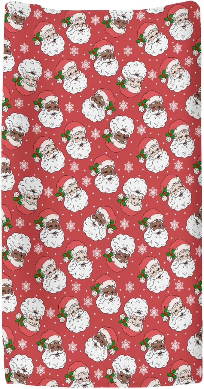 Christmas Santa Claus Snowflakes Baby Changing Pad Covers for Boy Girl Cute Red Santa Fir Leaves Fitted Changing Table Cover Mats Winter Holiday Festive Soft Diaper Change Table Sheets 32''×16''