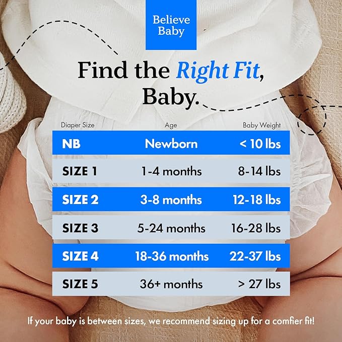 Believe Diapers Size 2 (12-18 Lbs) Viscose Bamboo Diapers 54 Count – Natural Baby Diaper, Chemical Free and Fragrance Free Natural Diaper for Sensitive Skin, Super Absorbent with Leak Protection