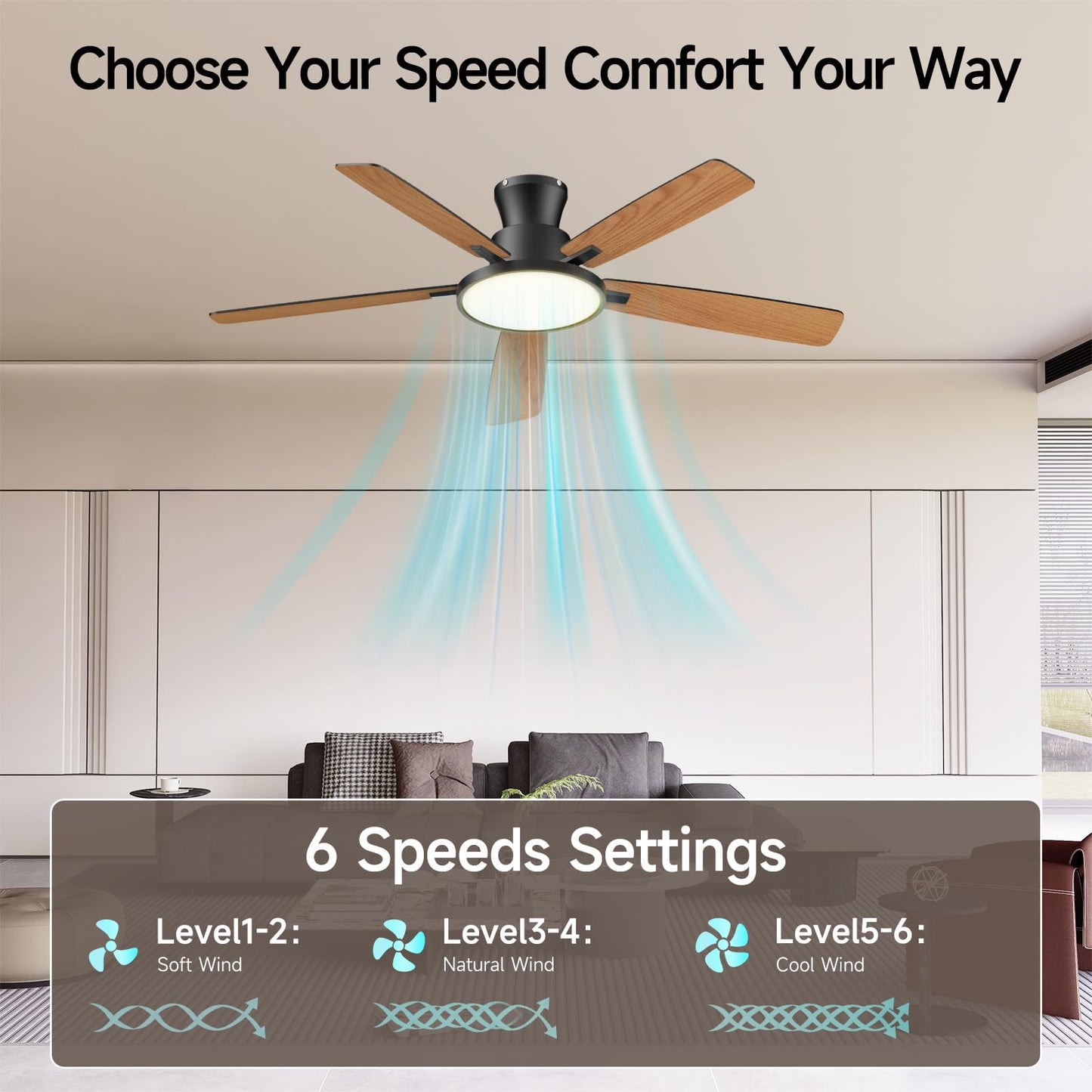 Atolit Ceiling Fans With Lights,52 Inch Smart Ceiling Fan, Remote/App Control, Compatible With Alexa/Google Assistant,Reversible