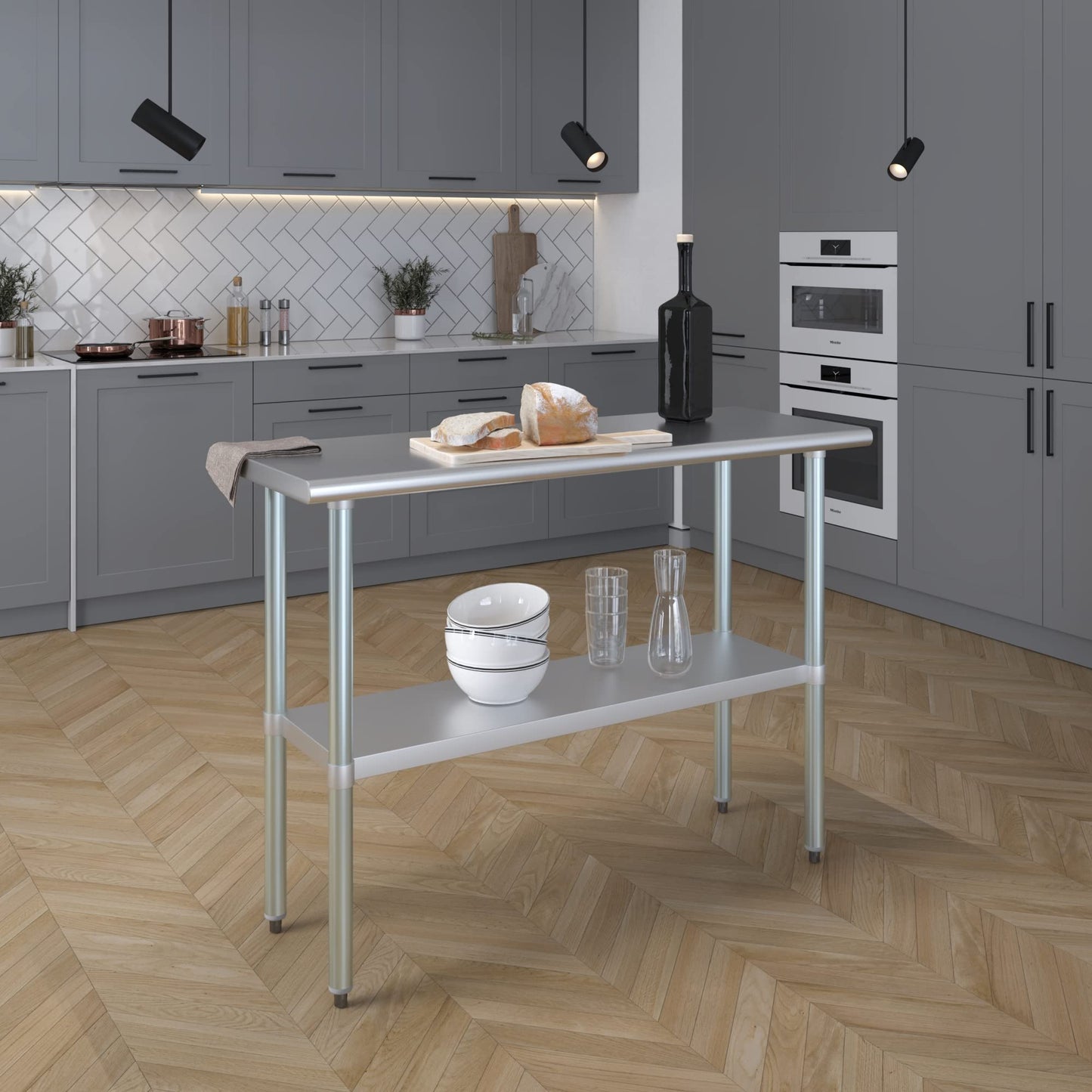 AmGood 18 in. x 48 in. Stainless Steel Work Table | Metal Kitchen Food Prep Table | NSF