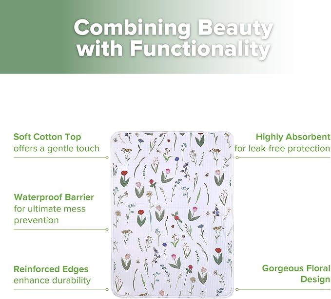 haakaa Waterproof Changing Pad Liners, 100% Cotton, Soft & Breathable (1pc, 19.5" x 27.5" Honey Blossom)