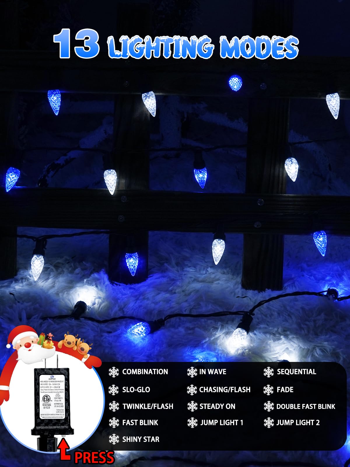 240 Led 78Ft C6 Christmas String Lights  Super Long Christmas Lights Outdoor Indoor With 13 Modes & Timer  Waterproof Fairy Twinkle Light Plug In For Tree Garden Party Xmas Decorations (White & Blue)