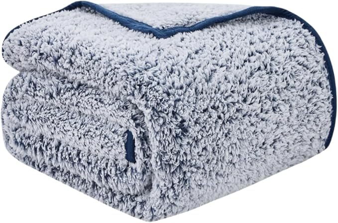 EMME Fuzzy Blanket Soft Fleece Throw Blankets for Women, Fluffy Sherpa Throws(Plush Navy,90"x90")