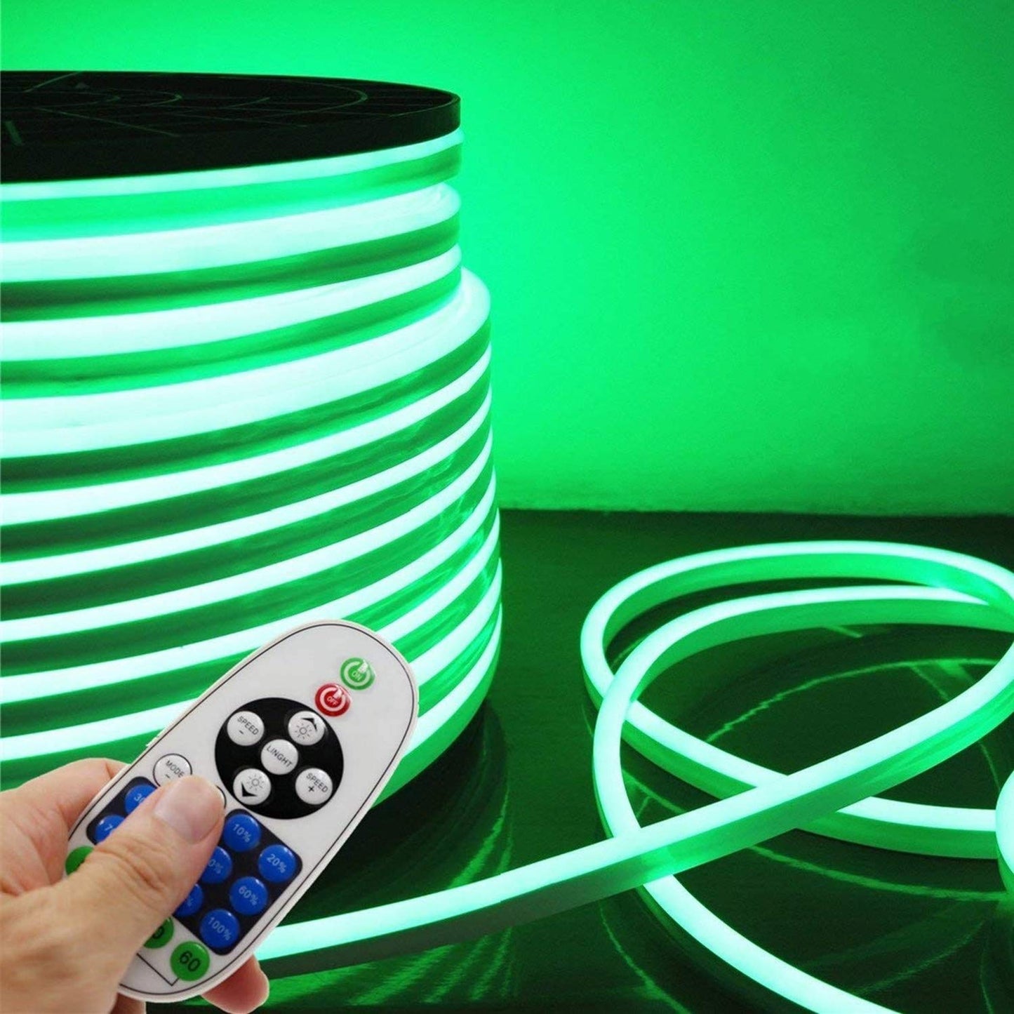IEKOV LED Neon Light, 30m/98.4ft Flexible Rope Light, Dimmable, Waterproof, 120 LEDs/M, Green, Model NEON LIGHT-G-30M