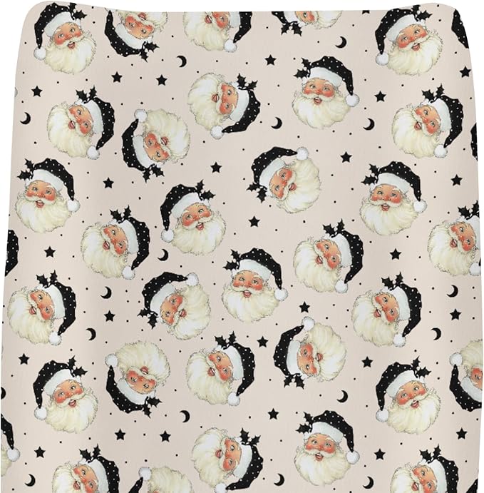 Vintage Christmas Santa Claus Baby Changing Pad Covers for Boy Girl Retro Santa Fir Leaves Moon Stars Fitted Changing Table Mats Winter Holiday Festive Soft Diaper Change Table Cover Sheets 32''×16''