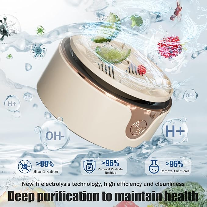 Fruit and Vegetable Washing Machine, Upgrade Titanium Electrolysis Purification Fruit Cleaner Device Waterproof Fruit and Vegetable Purifier Clean Fresh Produce in Water