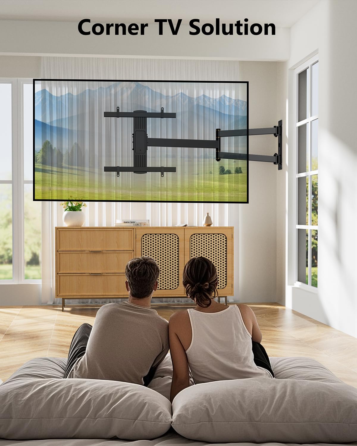 FORGING MOUNT Corner TV Mount Long Arm TV Wall Mount Bracket for 27-70" Screen-Full Motion Wall Mount with 33” Extension Swivel Articulating Arm & Tilt,Single Stud Design VESA 400x400mm, Holds 100 lbs
