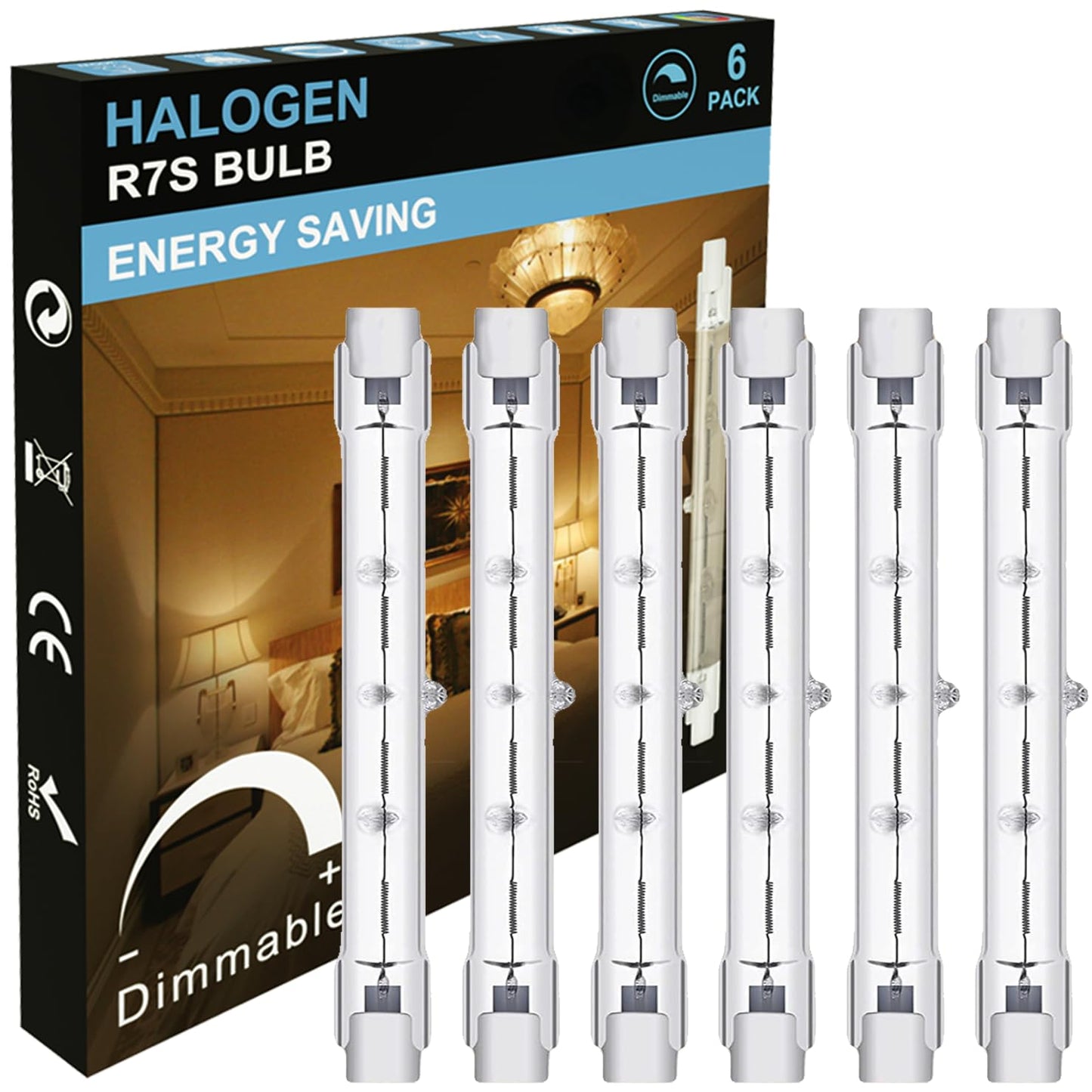 MISDOOD R7S Halogen Light Bulbs, 120V 300W, 4.6 Inch Double Ended, Clear Glass, Dimmable, 6 Pack