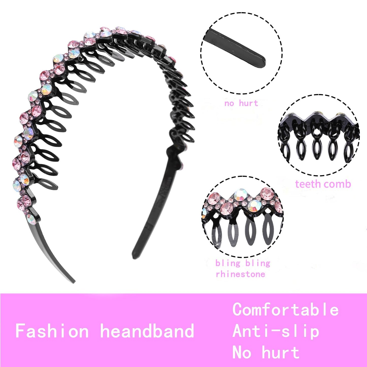 Cutewing Rhinestone Headbands with Teeth Non Slip Tooth Comb Headband Sparkly Crystal Plastic Hairband High Elastic Hair Hoop Ha