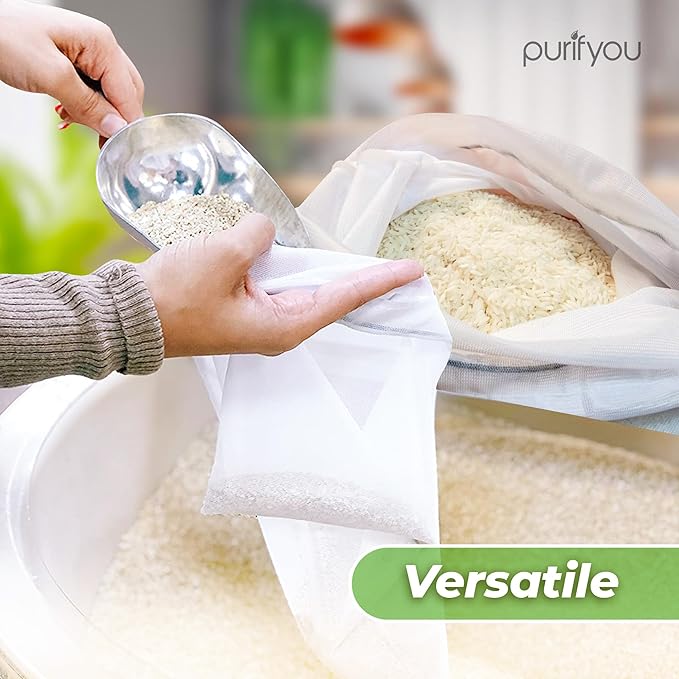 purifyou Essentials Bundle: Reusable produce bags (Set of 9) and extra-long silicone straws with case (Set of 4) – perfect for groceries, beach trips, and drinks.