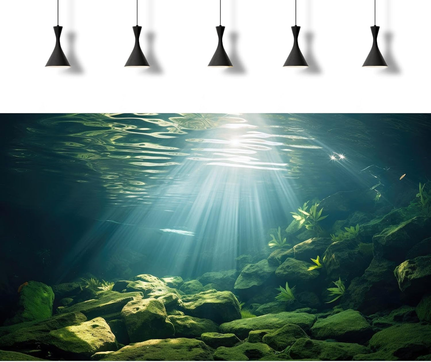 Under The Sea Aquarium Background Aquatic Plants Deep Sea Fish Tank Background Underwater Sunray Rock Terrarium Backgrounds Deep Ocean Floor Tropical Fish Tank Backgrounds 48x20in