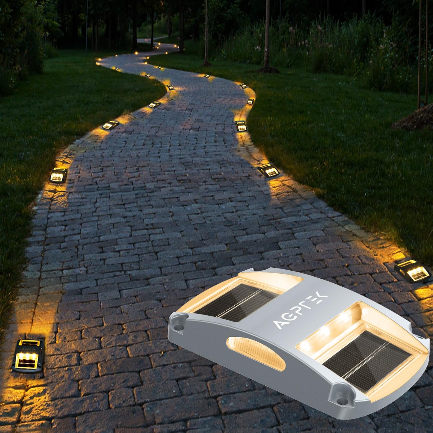 Agptek Solar Driveway Lights 20 Pack  Outdoor Deck Dock Marine Led Solar Powered Waterproof Driveway Marker Lights For Warning Step  Sidewalk  Pathway  Garden  Yard (Warm White)