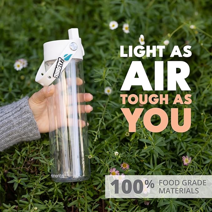 Elemental Splash Water Bottle with Straw - BPA-Free Tritan Plastic Reusable Water Bottle with Charm Strap - Ideal for Travel, Gym and Sports - Leak Proof when Spout is Closed - 26oz - Clear