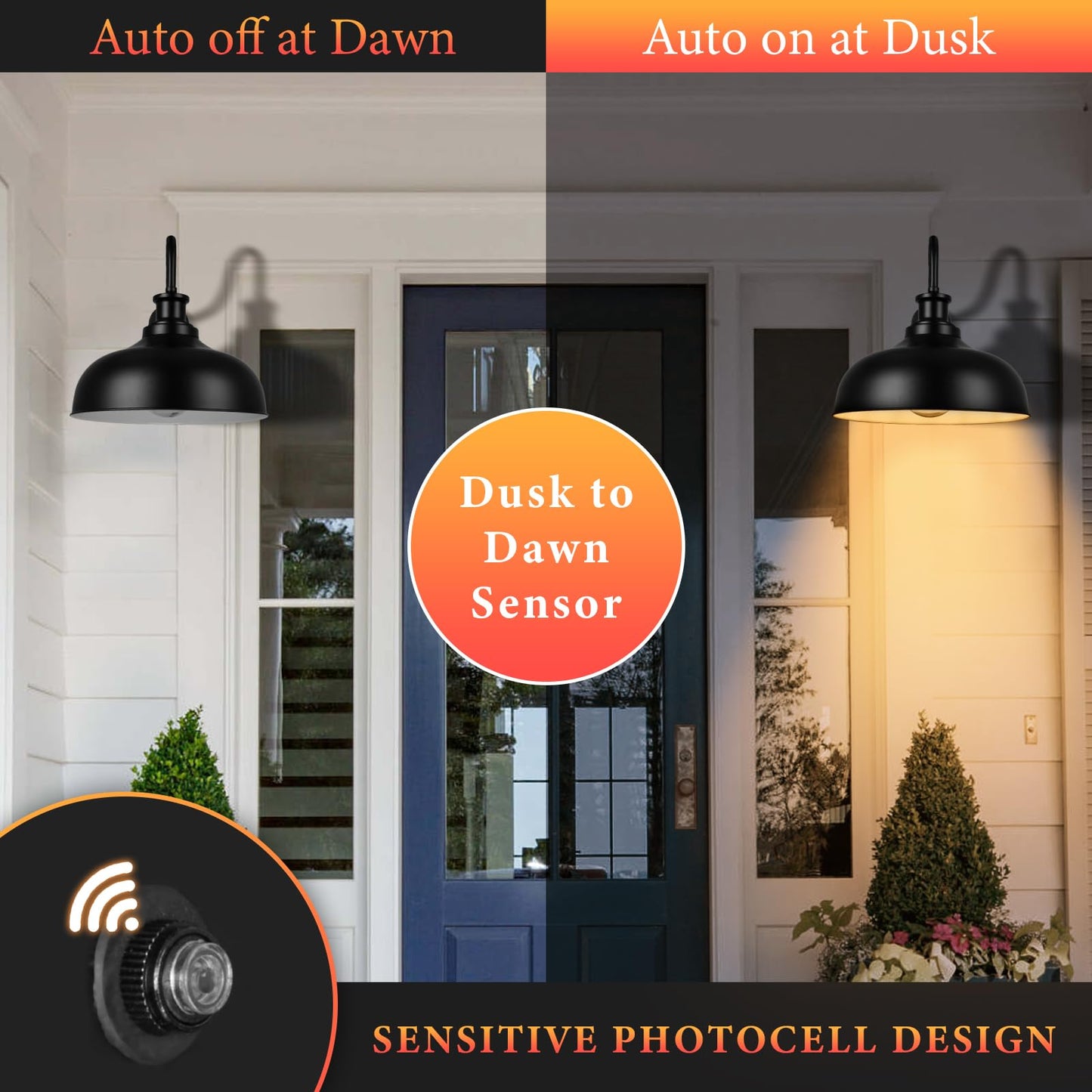 Diyel Dusk To Dawn Outdoor Barn Light 16 Inch Dome Outdoor Wall Sconce Farmhouse Exterior Wall Mount Light Wall Lighting Fixture Industrial Black Wall Lantern For Porch Garage  3 Pack