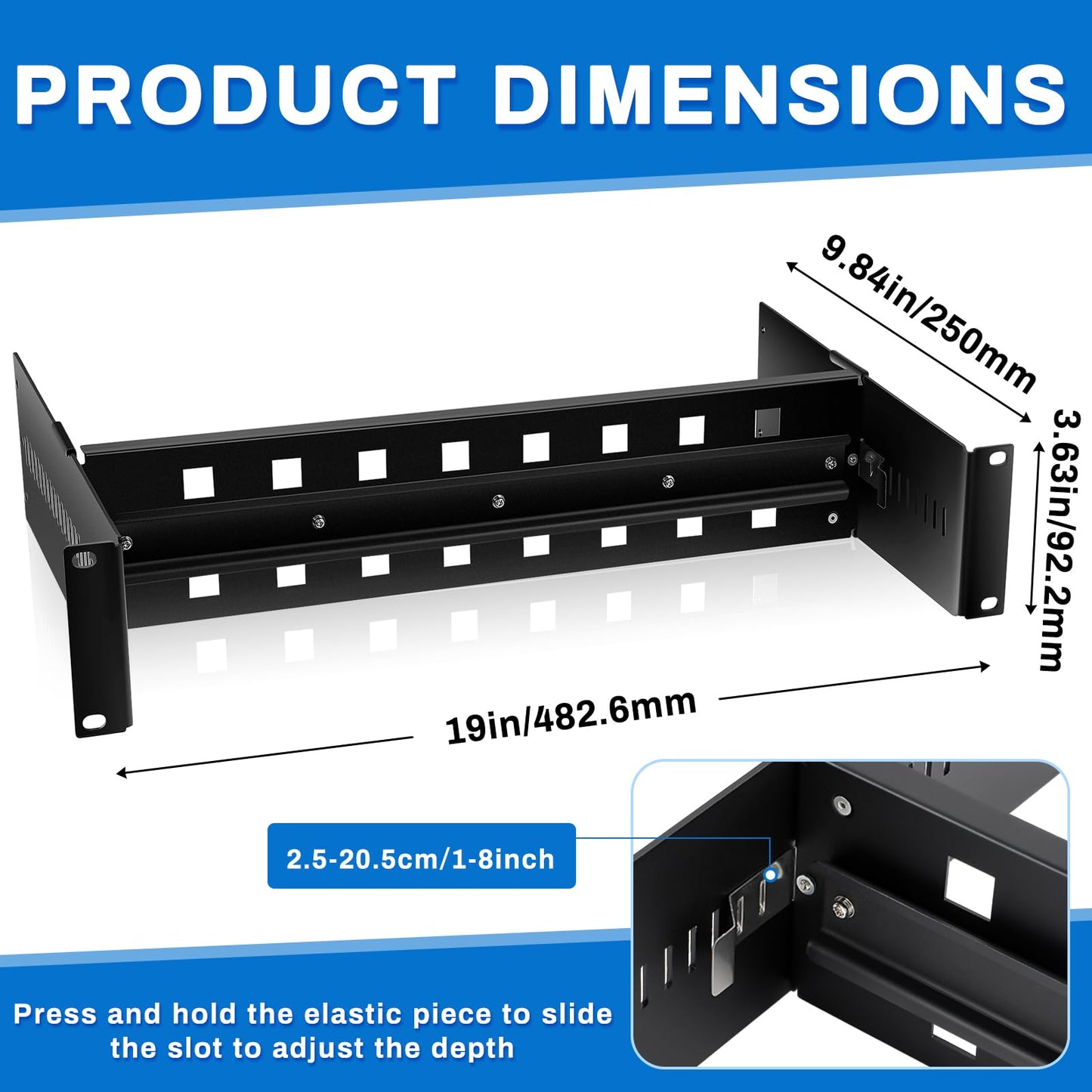 Yaocom 1 Pcs 19 Inch Rack Mount Din Rail Kit Aluminum Alloy Adjustable Rack Mount Rails Bracket For Industrial Media Converters
