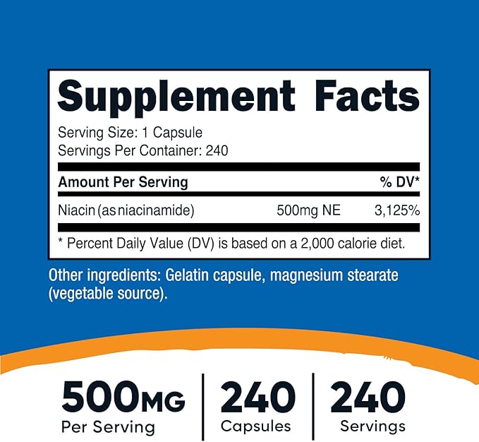 Nutricost Niacinamide (Vitamin B3) 500mg, 240 Capsules (2 Bottles)