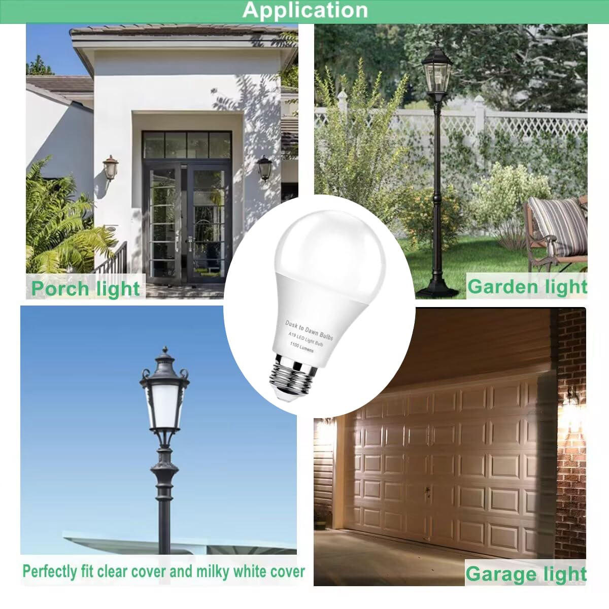 SETEN 4-Pack Dusk to Dawn LED Light Bulbs, 75W Equivalent, Daylight 5000K 1,100LM, Automatic On/Off Outdoor Light, E26 A19 10W Bright Porch Light Bulbs, for Indoor/Outdoor Yard Patio Garage Garden