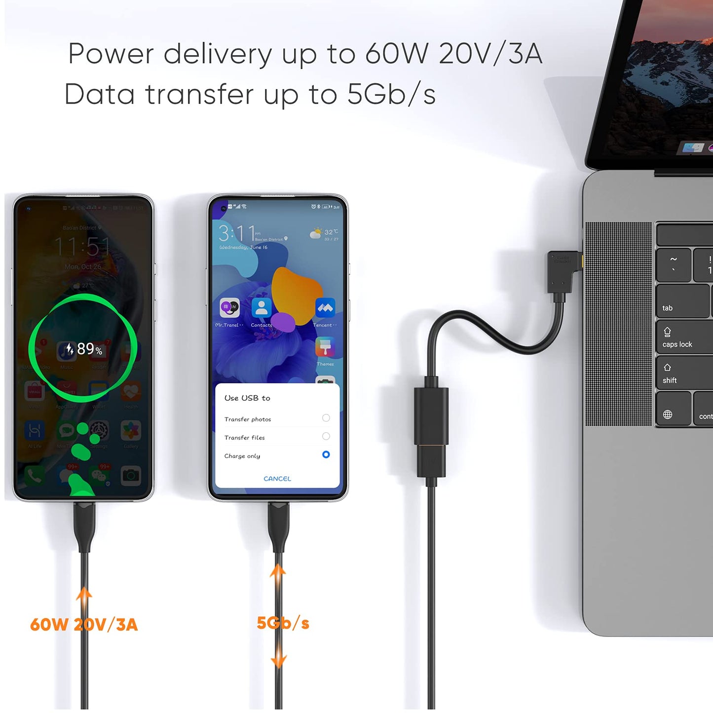 Cablecreation Type C To Usb 3.0 Adapter, 90 Degree Usb C Male To Usb A Female Otg Cable Adapter, Compatible With Macbook Pro, Sa