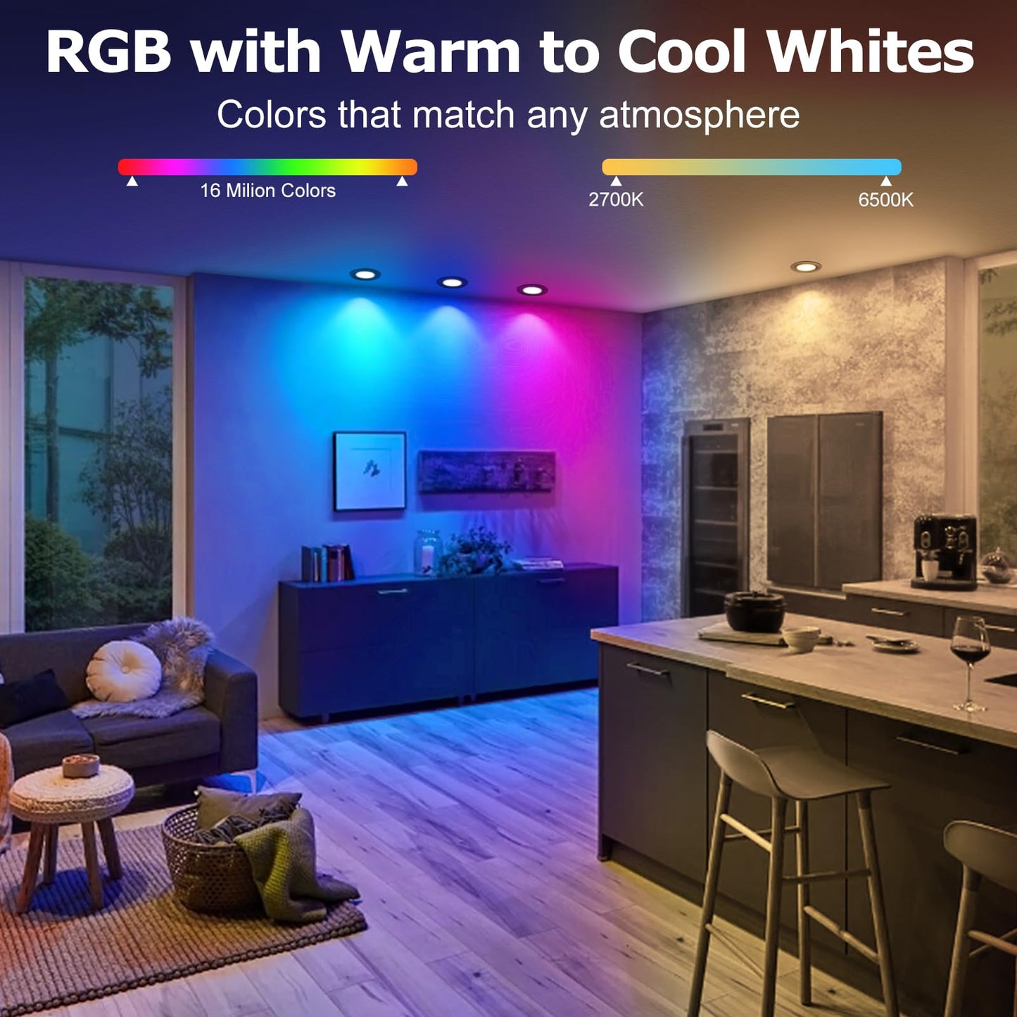 Lightingwill 2 Inch Led Recessed Lighting  Smart Wifi Led Downlight  5W Ceiling Light Compatible With Alexa/Google Assistant  Dimmable Rgb & 2700K-6500K  120V With Driver  Black Trim (1 Pack)