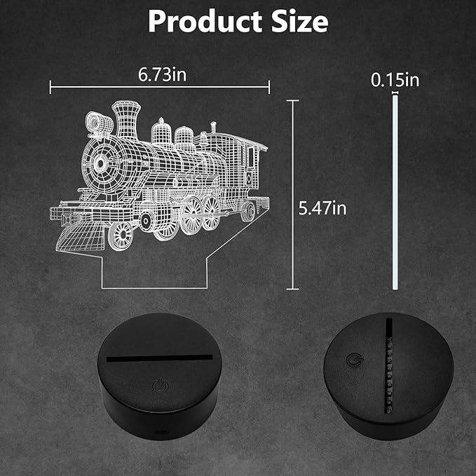 Train Night Light, 3D LED Night Lamp for Boys - Trains Themed Bedroom Lamps, Optical Illusion Lamp with Remote Control, Perfect for Kids' Room Décor, Cool Gifts for Train Lovers
