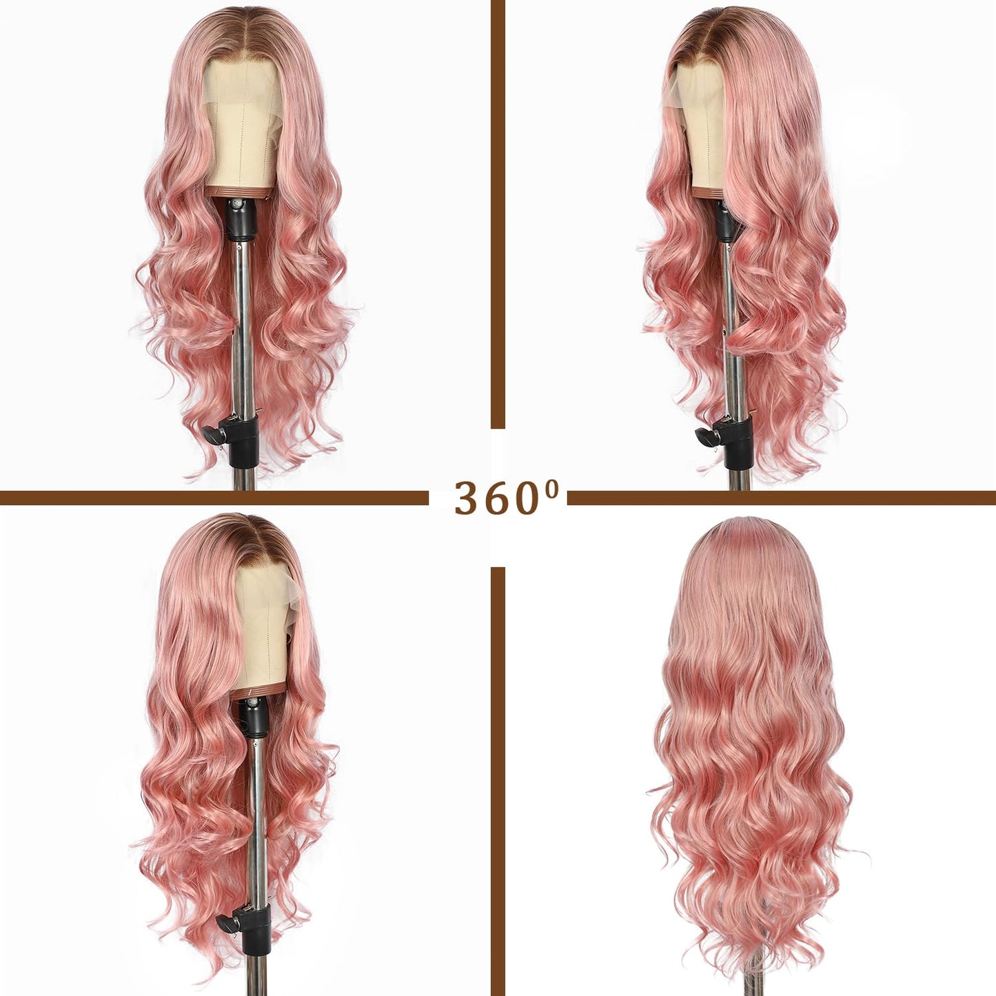 SAPPHIREWIGS Pink Lace Front Wigs 13x4 Synthetic Lace Front Wigs Long Body Wave Ombre Honey Pink Heat Resistant Fiber Hair Pre-P