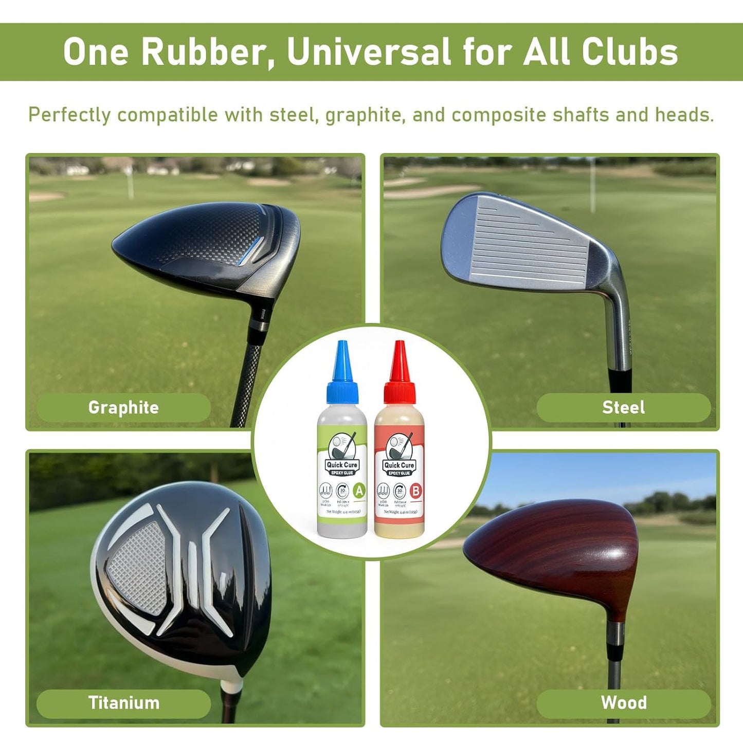 250ml Golf Club Epoxy, Waterproof and Transparent, Strong Adhesion, 5-Minute Initial Cure, Golf Shaft Epoxy for Graphite & Steel Shafts, Driver, Iron, Putter Repair