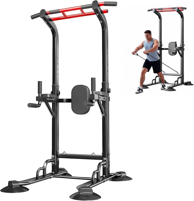 SogesPower Pull Up Bar Station Power Tower,12-Level Adjustable Multi-Function Pull Up Dip Station for Home Gym, Pull Up Ba...