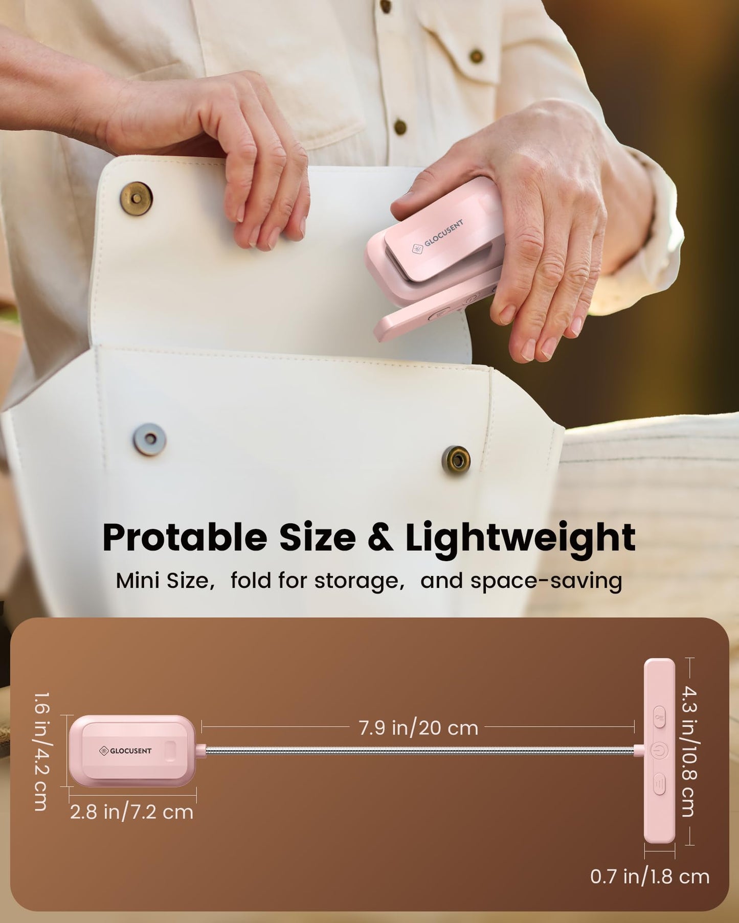 Glocusent 26 LED Book Light, 1200 mAh 90 Hrs Lasting Rechargeable Reading Light, 5 Amber Colors & Stepless Dimming Book Reading Light - Portable Clip on Light for Book Lovers Kids-Pink