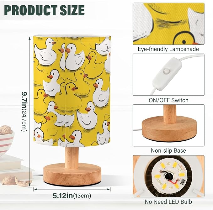 Yellow Duck Ducky Table Lamp for Bedroom Bedside Lamp Desk Lamps Cylinder Nightstand Lamp for Living Room Office Decor