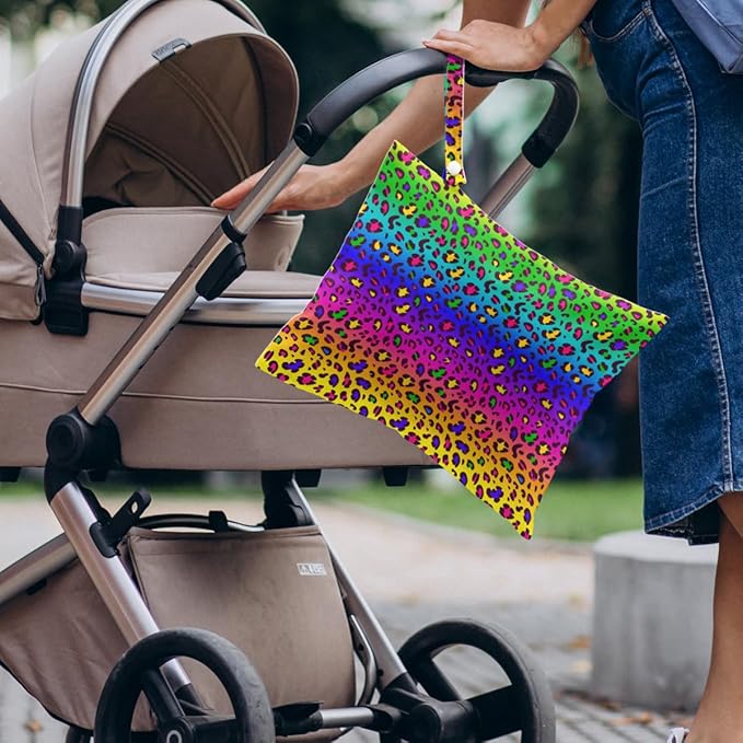 4 Pack Colorful Rainbow Neon Leopard Wet Bag Waterproof Washable Reusable Wet Dry Bag for Swimsuit Clothes Cloth Diaper Travel Beach Yoga Toiletries Gift for Women Sister Bestie Birthday Christmas