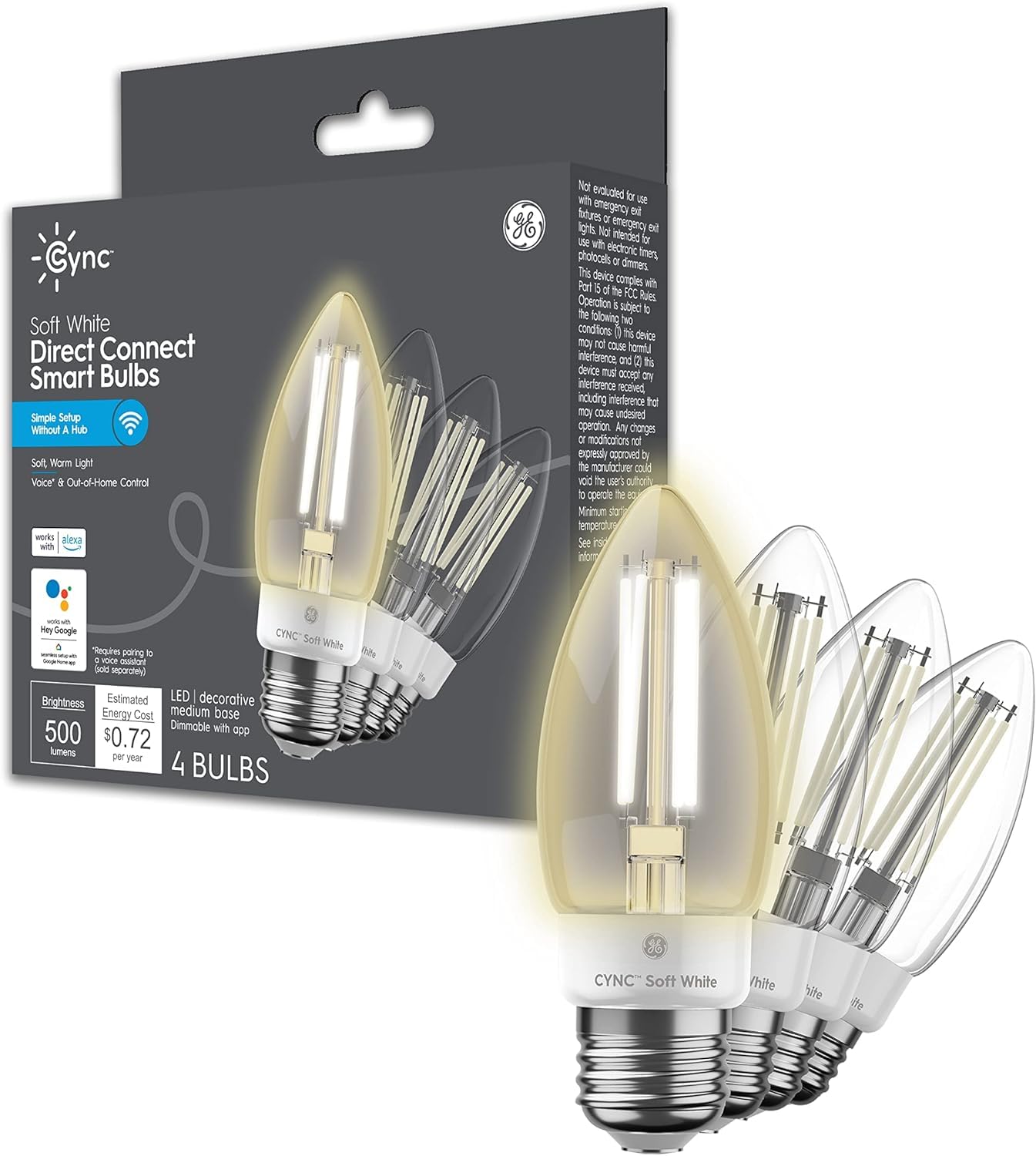 GE Lighting Smart LED Light Bulbs, Bluetooth & Wi-Fi, Medium Base, Soft White, 4 Count, Model CLEDBM6LDGF-4T