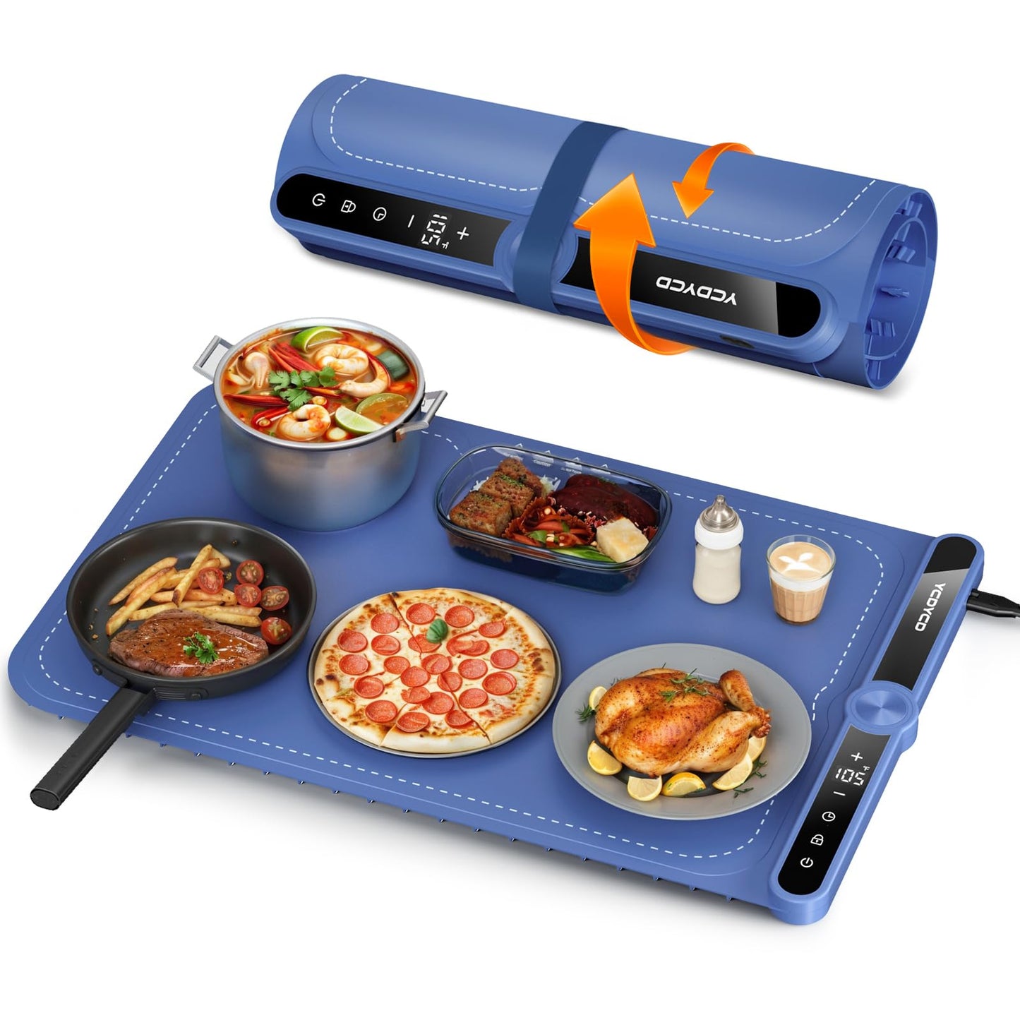 YCDYCD Electric Warming Mat for Food: Adjustable 9-Level Temperature & 1-6H Timer - Silicone Heating Tray for Kitchen Countertop, Buffets, Travel/Party Gatherings