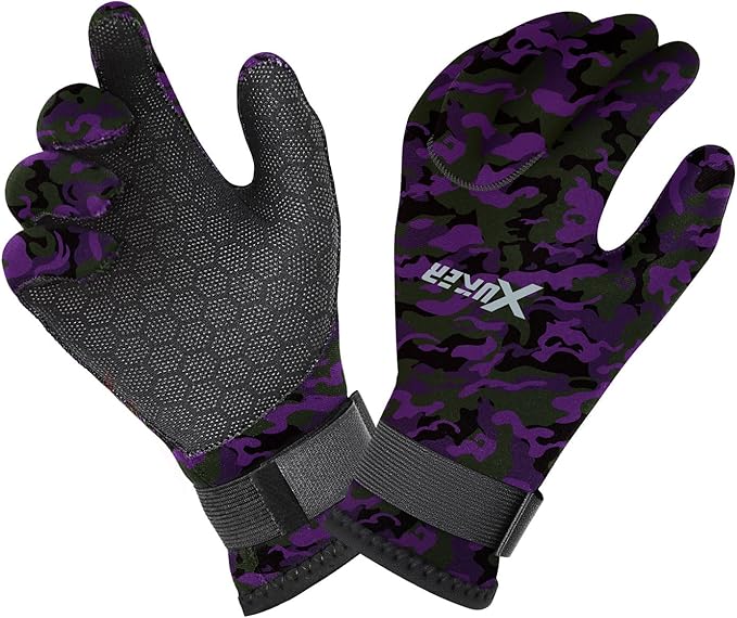 XUKER Neoprene Water Gloves, Winter Fleece-Lined 3mm Five Finger Warm Wetsuit Winter Gloves for Scuba Diving Snorkeling Su...