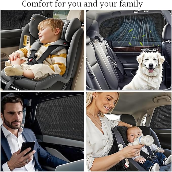 [2025] XL Truck Car Window Screens Shades for Large SUV Pickup 4 Pcs Car Bug Mosquito Net Camping Protector Elastic Mesh Netting Front Rear Side Window Kids Babies(Extra Large)