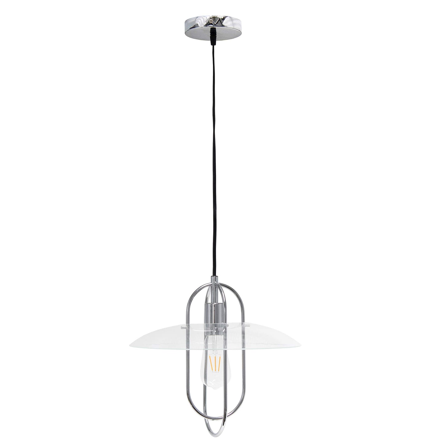 Simple Designs PT1008-CHR Modern Pendant Light, 1 Light, Chrome, Iron