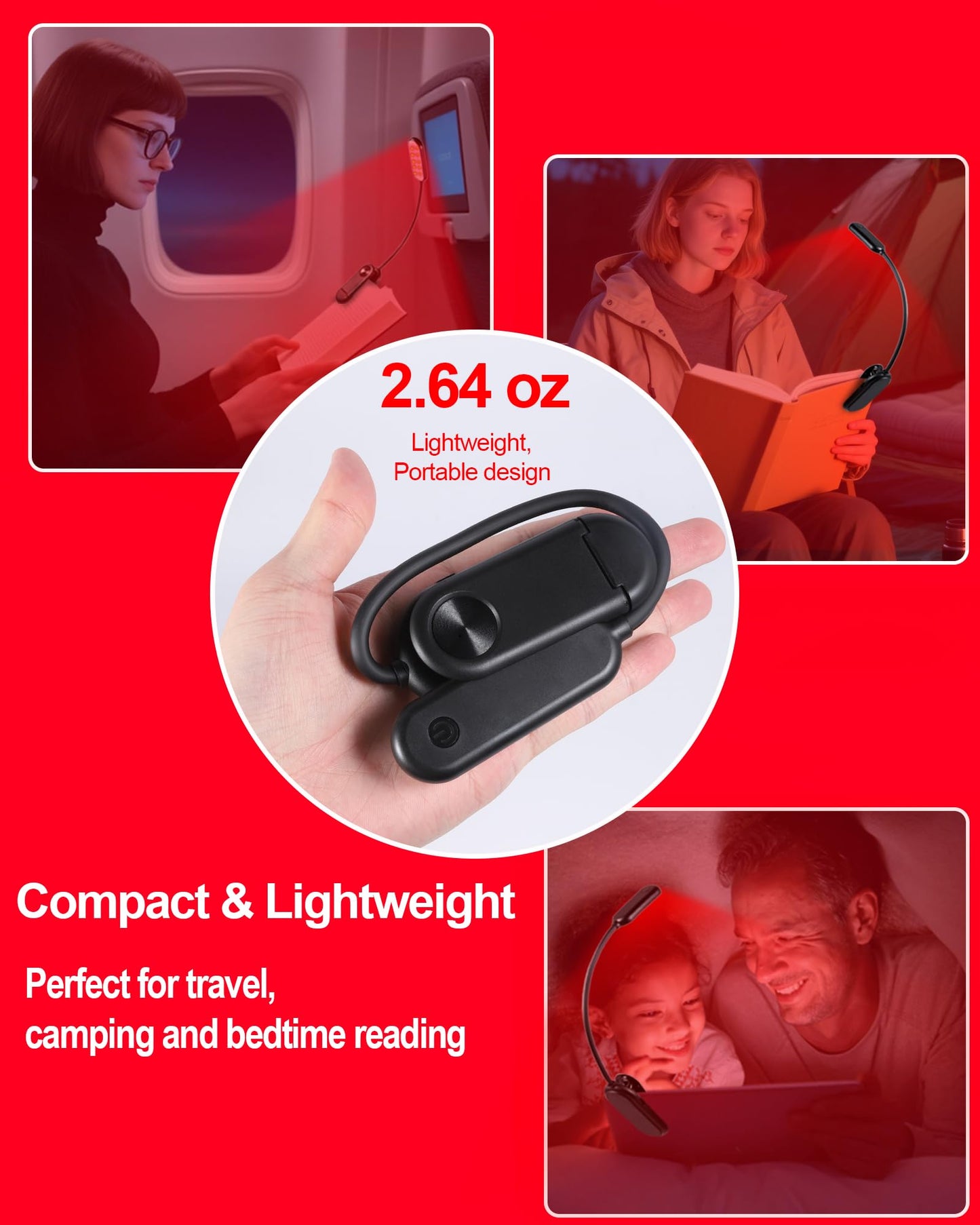 Finezeal 625nm Red Book Light [2 Pack] - Zero Blue Light, Rechargeable Clip On Red Reading Light Lamp for Reading at Night - Poratble Dimmable LED Book Lamp, Gift for Lovers Travel Studying Nursing