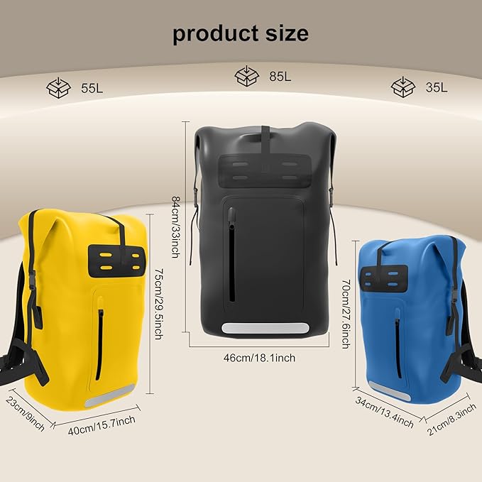 Waterproof Backpack，Heavy Duty Hiking Backpack，35/55/85L dry bag backpack waterproof for Men，Roll-Top Closure，for Kayaking, Travel, Hiking, Fishing, Camping, Motorcycles (grey, 85L)