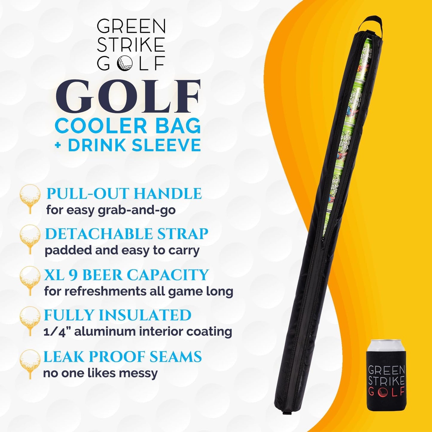 9 Can Insulated Golf Beer Sleeve with 7 Ice Pack Coolers - 8mm Thick Insulation Keeps Drinks Cold and Leak Proof Zipper – Customer-Favorite Golfing Gifts & Golf Bag Accessories