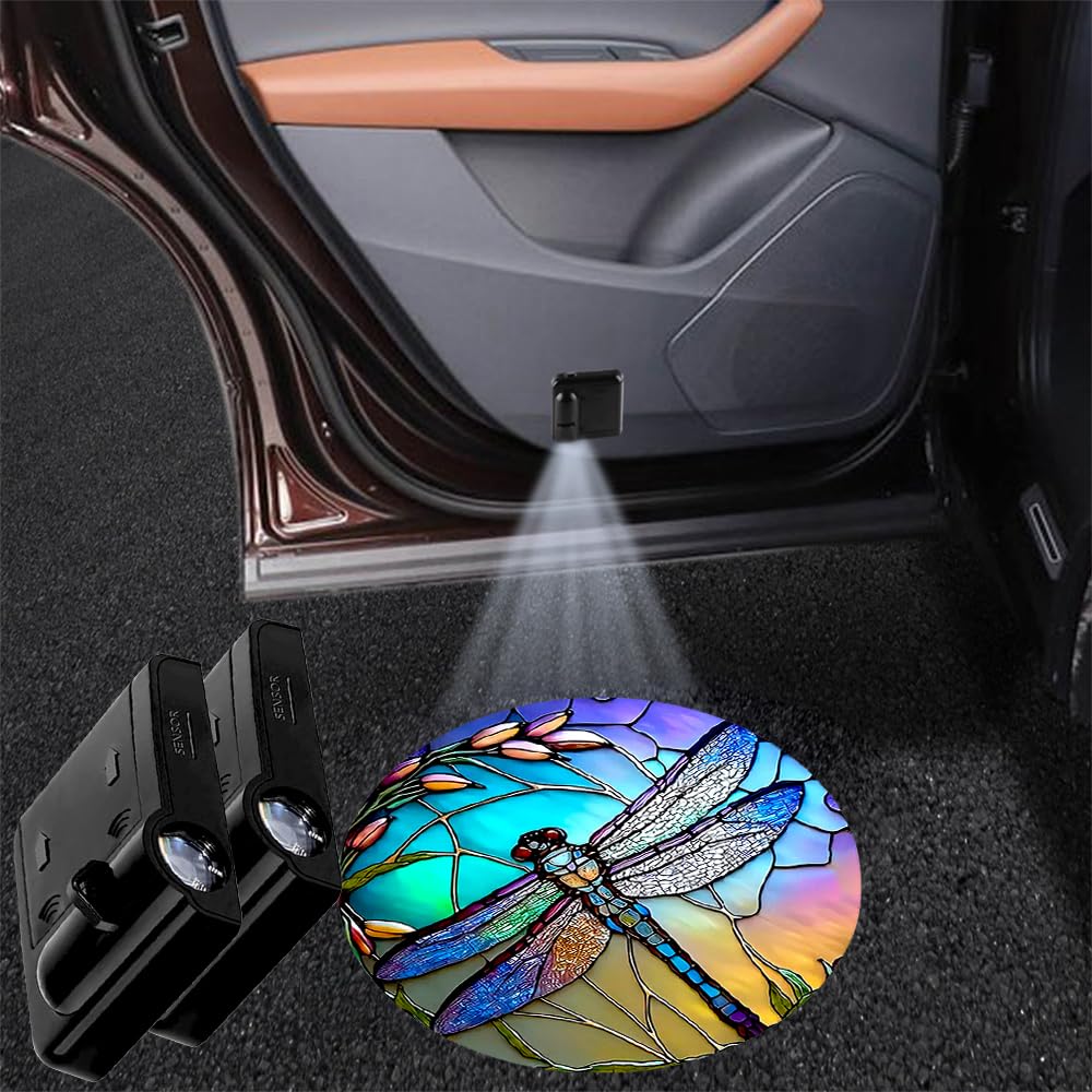 Lmzljz 4Pcs Car Door Lights Dragonfly Door Lights Logo Projector Led Shadow Welcome Lamp Car Accessories Dragonfly Gifts For Women Men Suitable For All Vehicles Motorcycle Bike