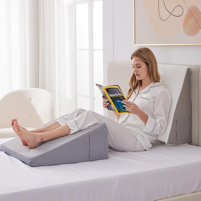 Bed Wedge Pillow for Sleeping, 7.5" Wedge Pillows for After Surgery, Soft Memory Foam Top, Triangle Pillow Wedge, Body Positioners for Leg Elevation, Acid Reflux, Gerd, Snoring Relief, White